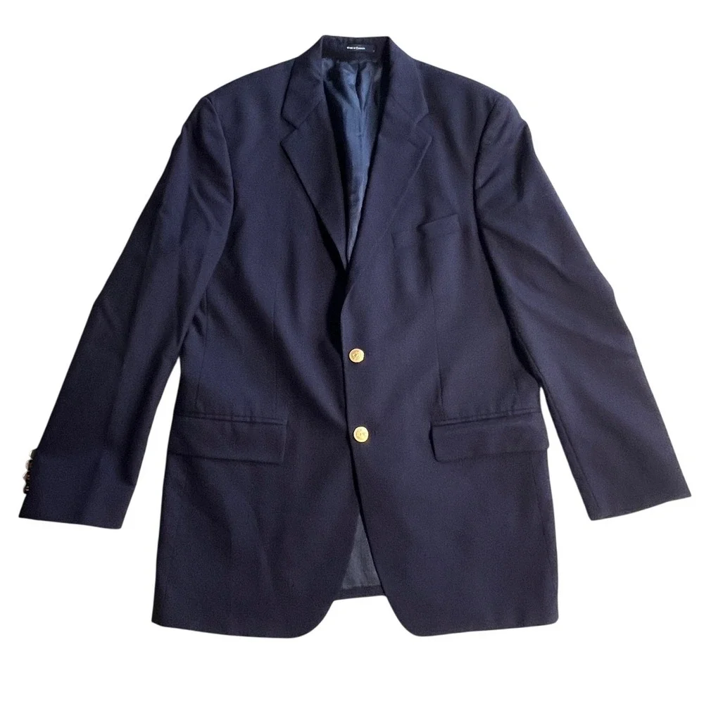Ralph Lauren Polo University Club Blazer Men 44R Navy Wool Gold Button Coat Hole